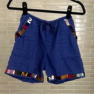 Blue Shorts with Embroidered Trim